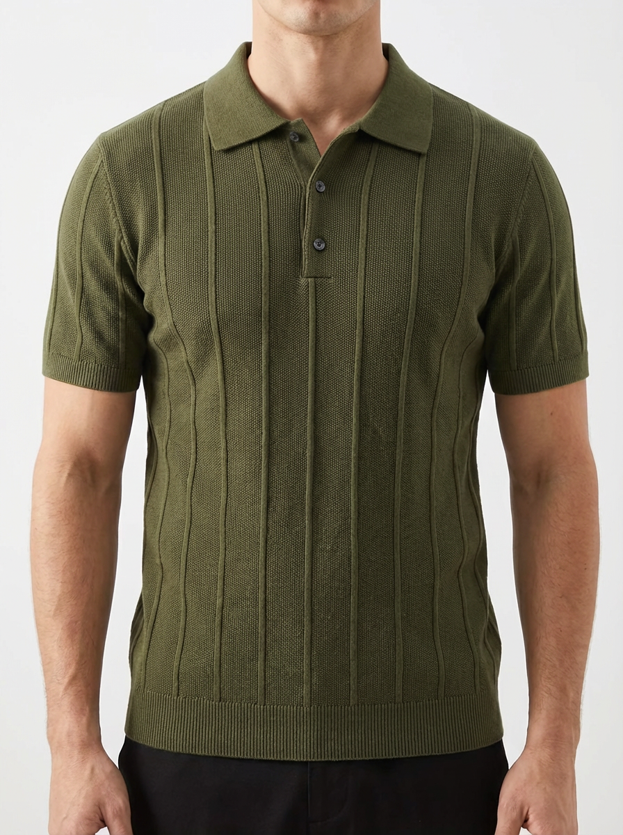 Velluto Men's Ribbed Knit Polo Shirt