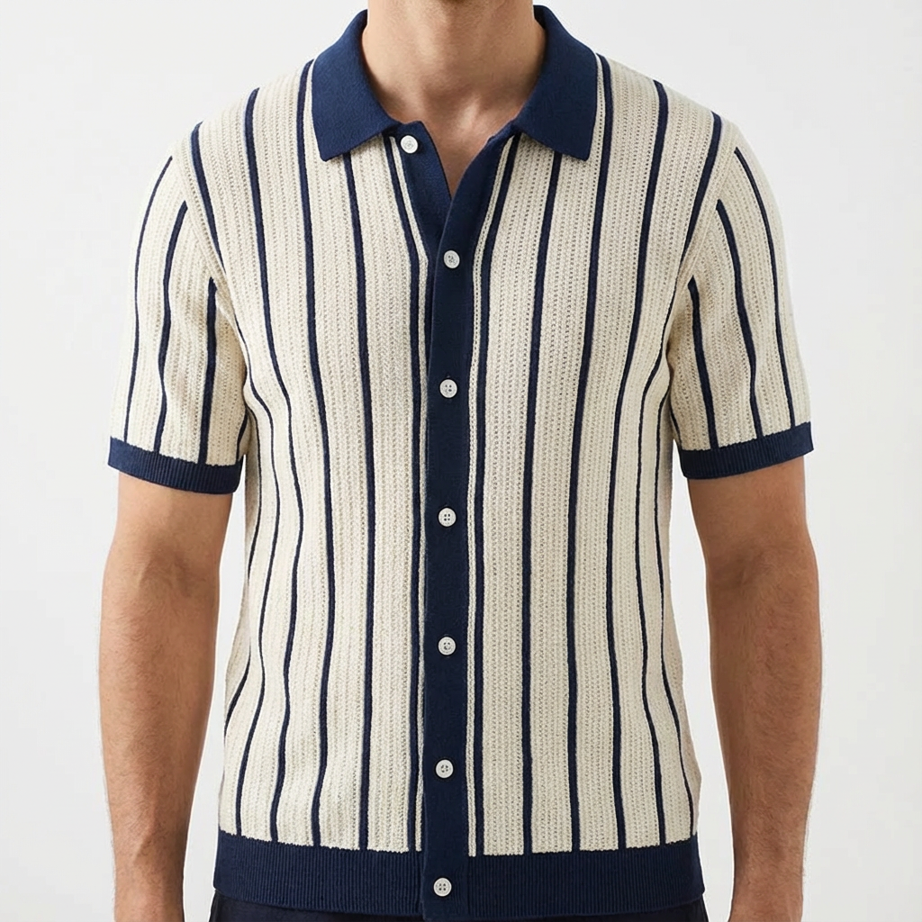 Portofino Men's Striped Cotton Polo Shirt - VibreMode