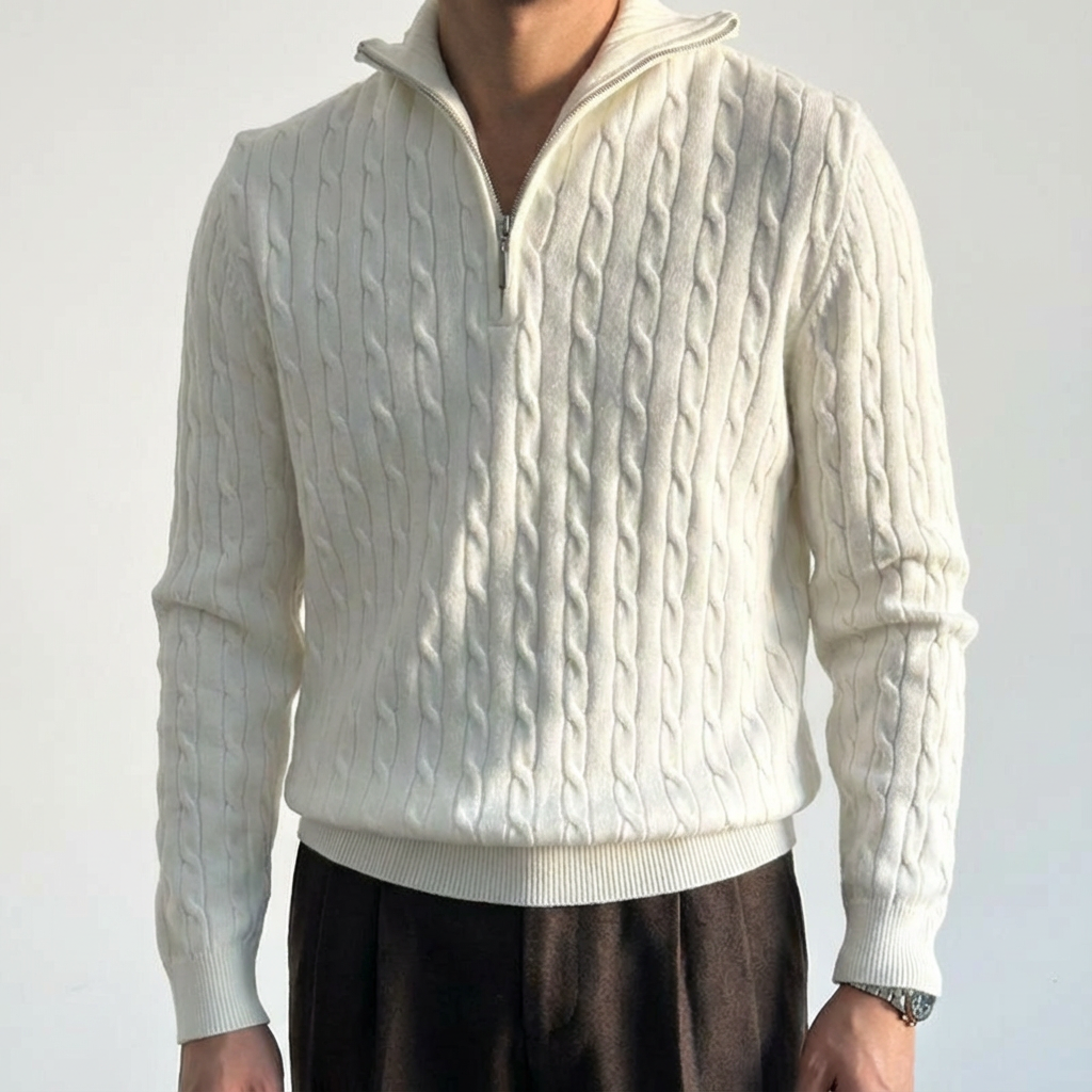 Merino Wool Quarter Zip Sweater - VibreMode
