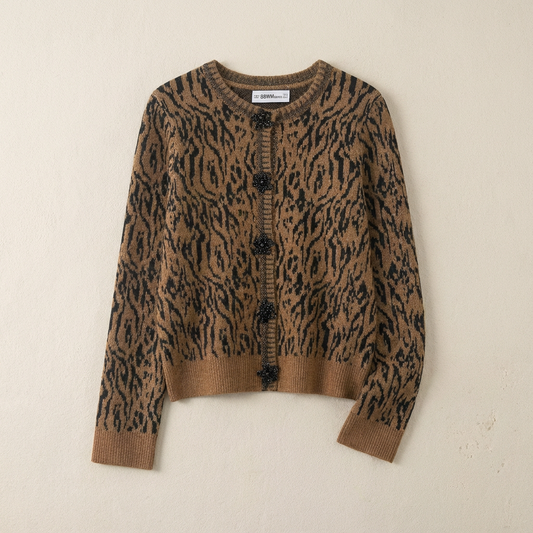 Women's Leopard Knit Cardigan - VibreMode