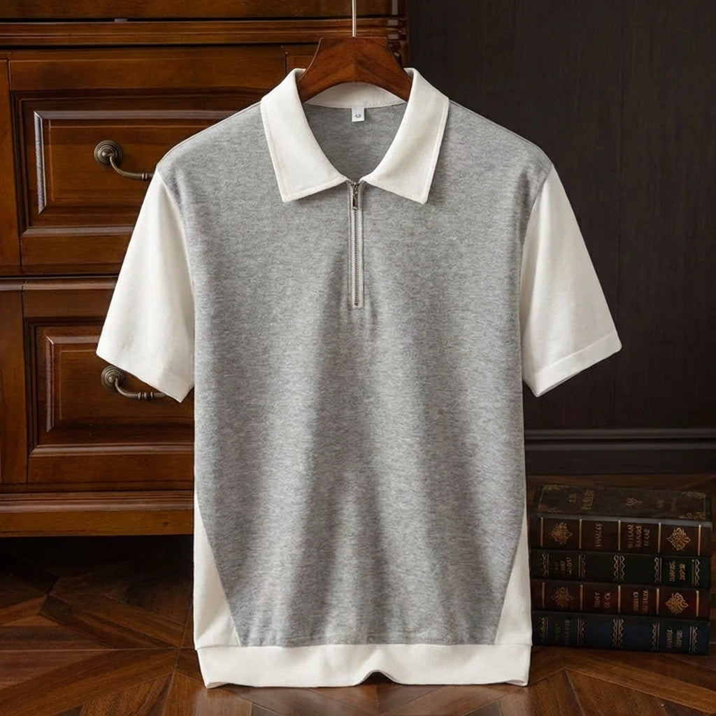 Men's Cotton Quarter Zip Polo Shirt - VibreMode