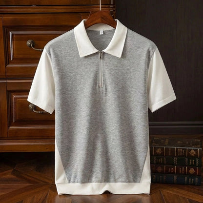 Men's Cotton Quarter Zip Polo Shirt - VibreMode