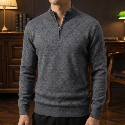 Womens Wool Quarter Zip Sweater Grey - VibreMode