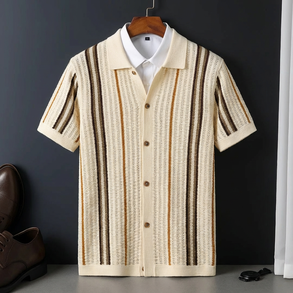 Men's Knit Stripe Polo Shirt - VibreMode