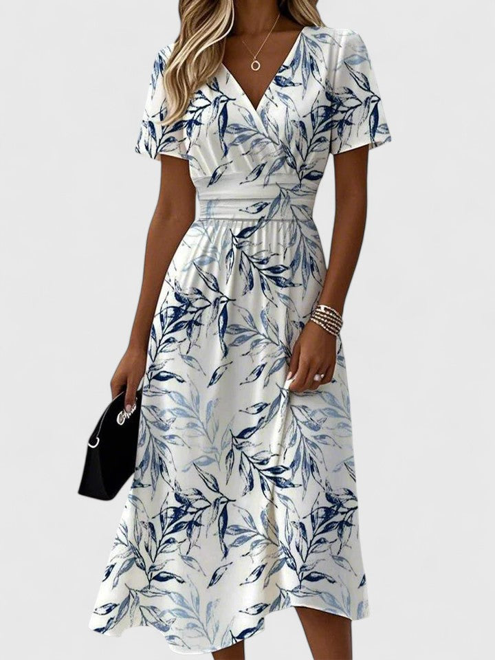 Women's Floral Midi Dress V-Neck Flutter Sleeves - VibreMode