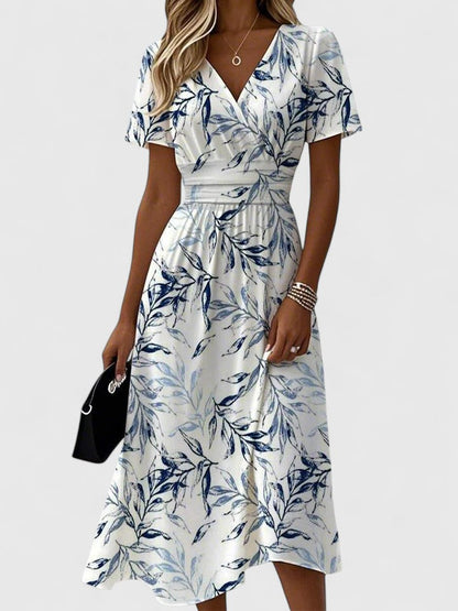 Women's Floral Midi Dress V-Neck Flutter Sleeves - VibreMode