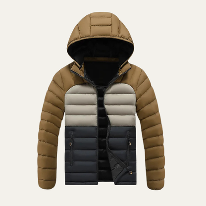 Men's Puffer Jacket Detachable Hood Contrast Color