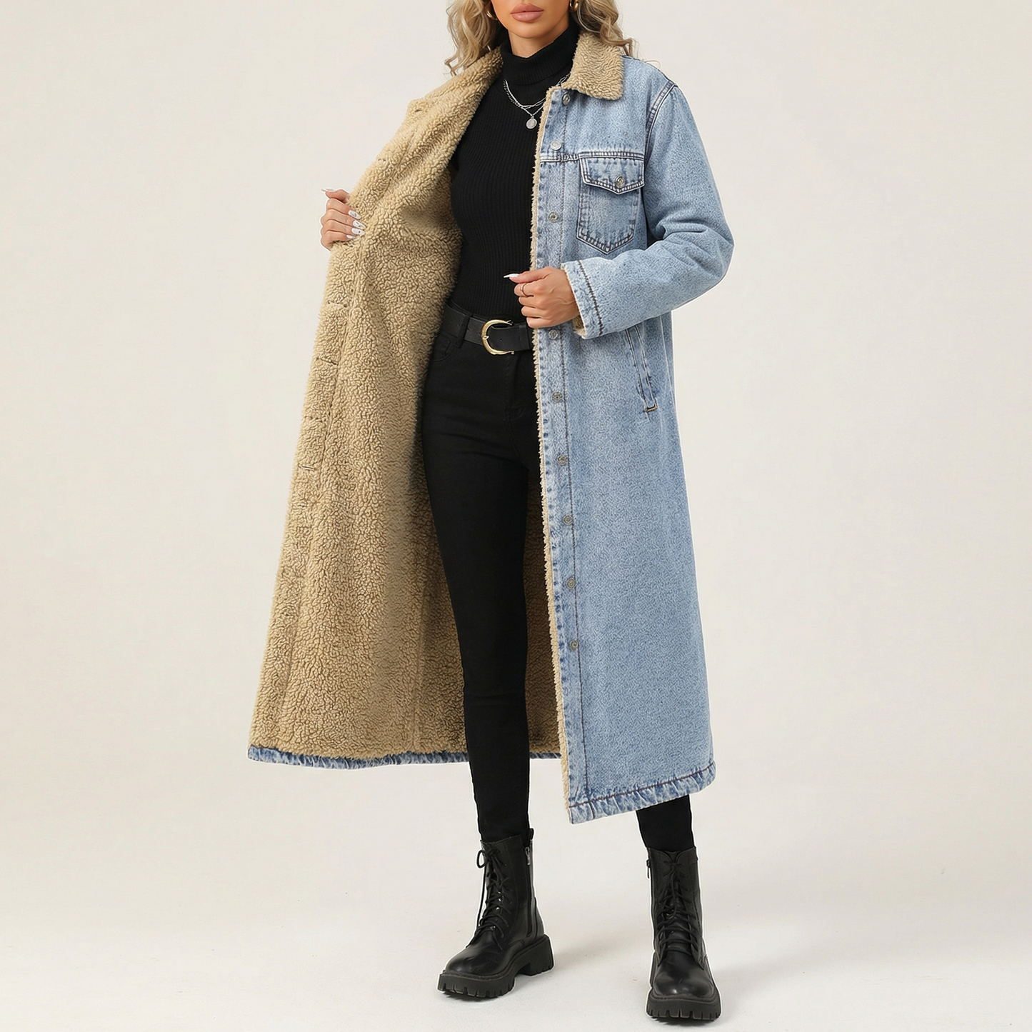 Women's Shearling Denim Coat - VibreMode