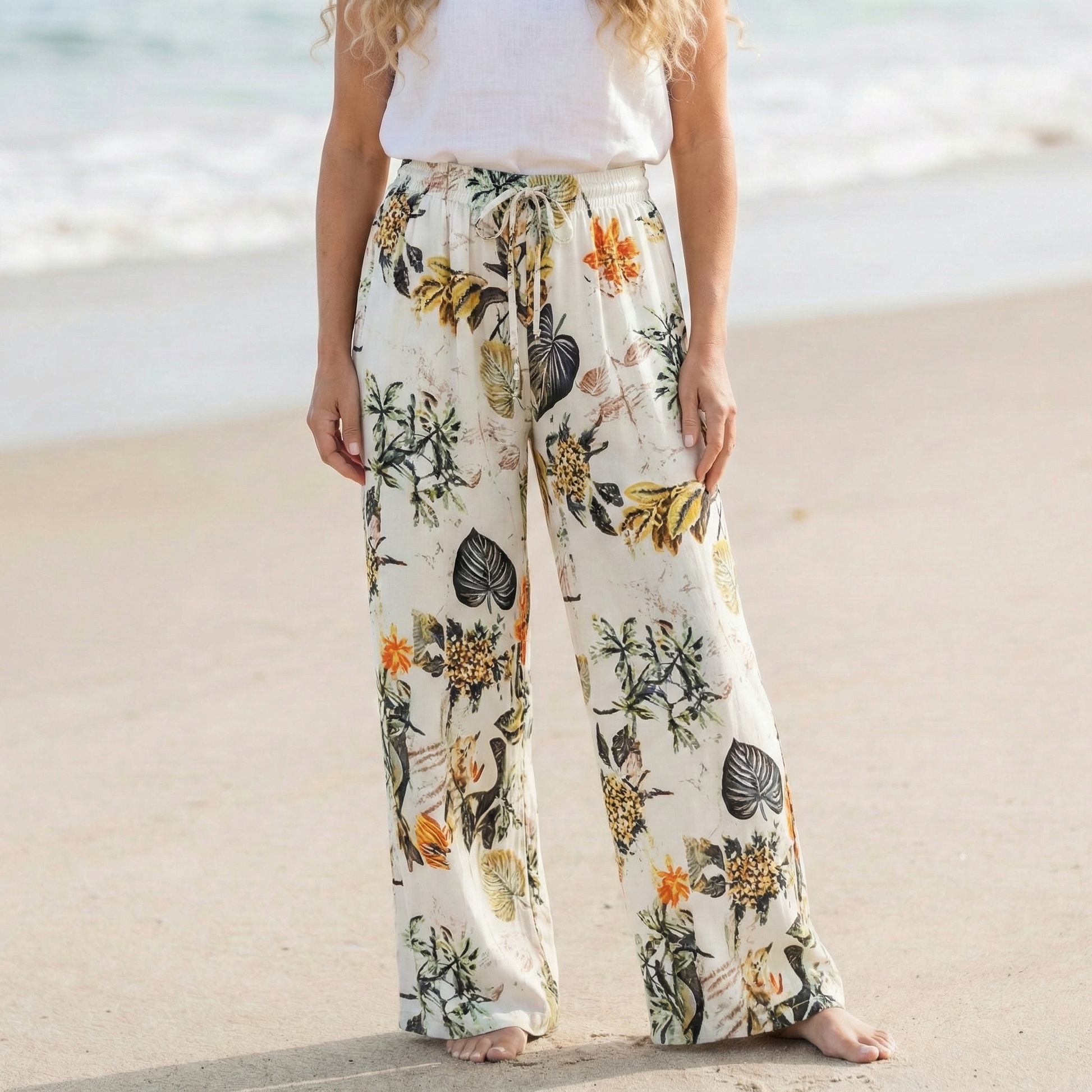 Women's Floral Wide Leg Pants - VibreMode
