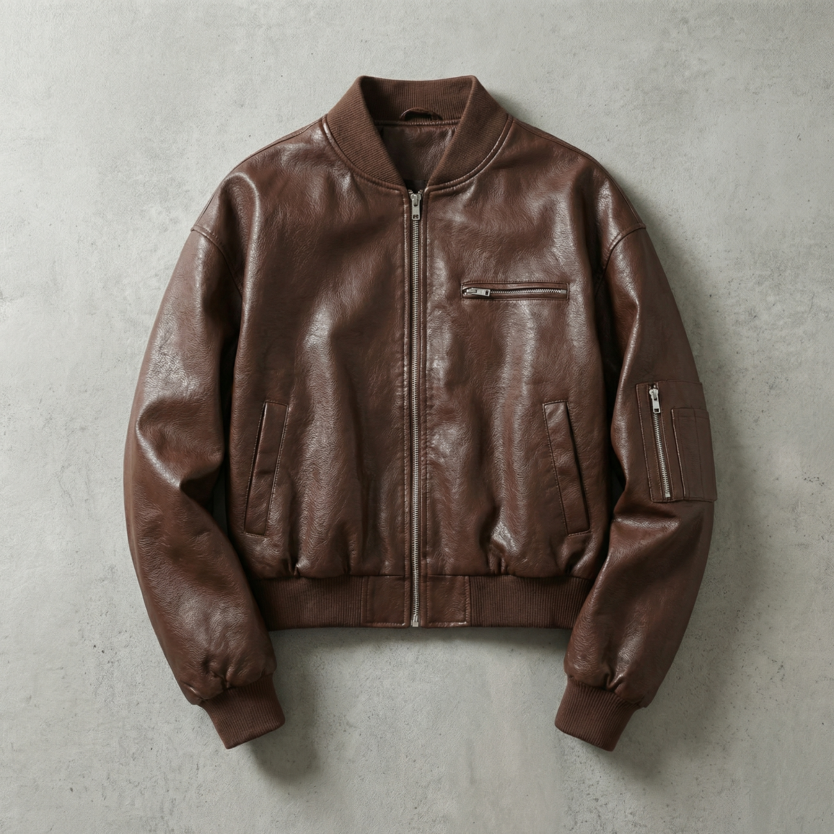 Women's Faux Leather Cropped Bomber Jacket - VibreMode