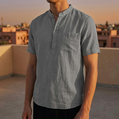 Men's Cotton Linen Henley Shirt - VibreMode