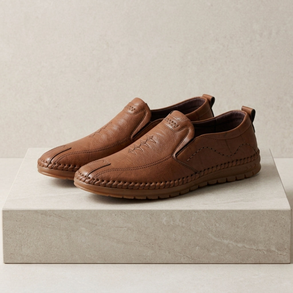 Men's Leather Loafers Casual Brown - VibreMode