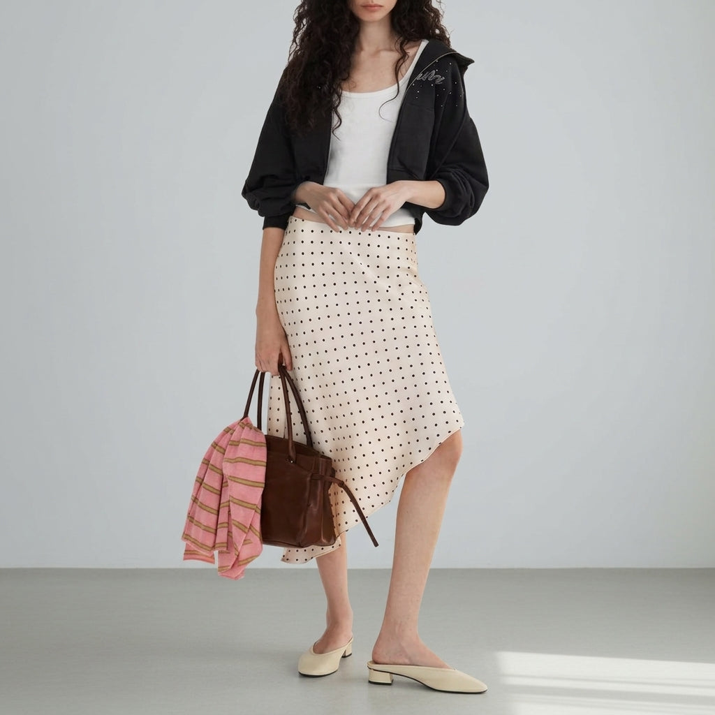 Women's Asymmetric Polka Dot Skirt - VibreMode