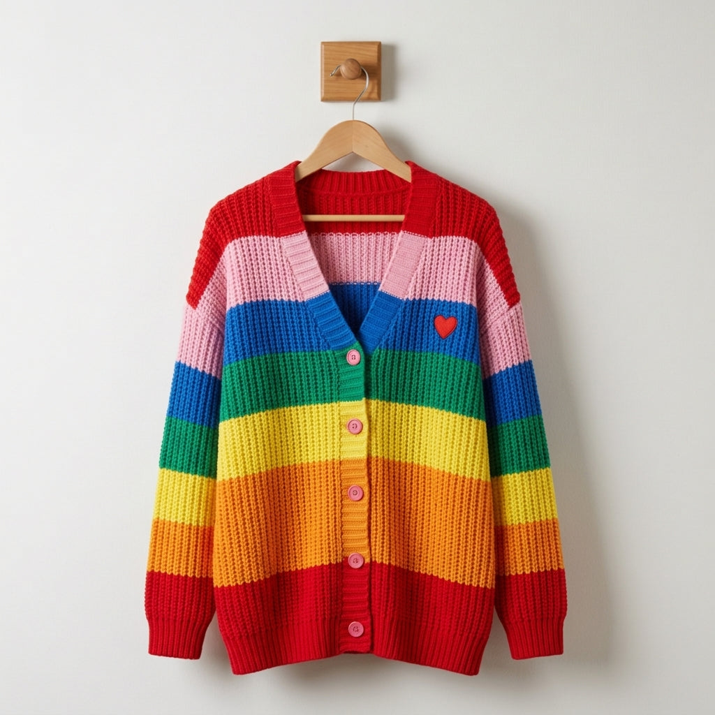 Women's Striped Cardigan Rainbow Colors - VibreMode