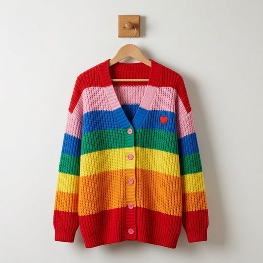 Women's Striped Cardigan Rainbow Colors - VibreMode