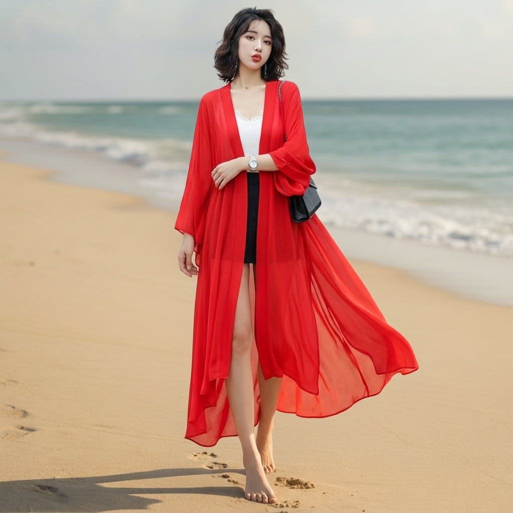 Women's Long Chiffon Cardigan - VibreMode