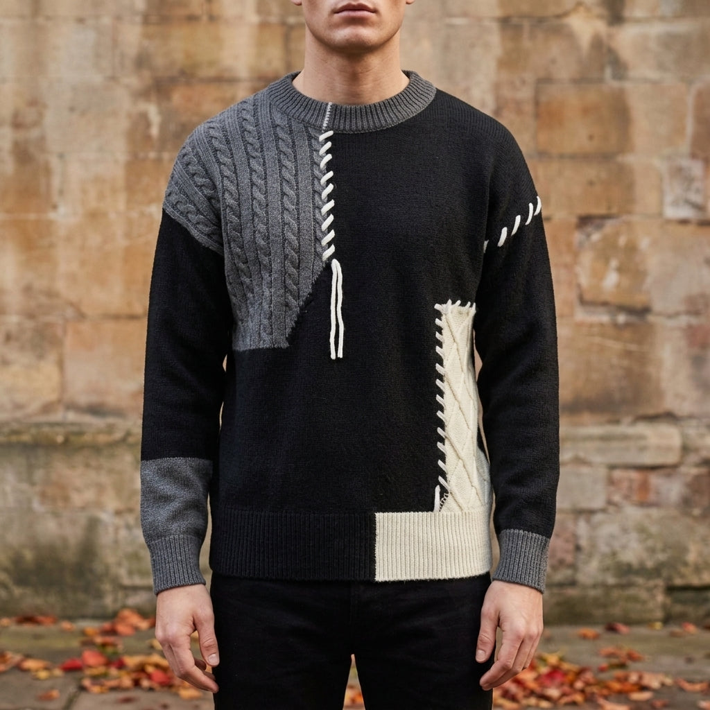 Women's Patchwork Sweater Black - VibreMode