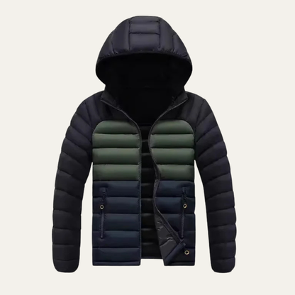 Men's Puffer Jacket Detachable Hood Contrast Color