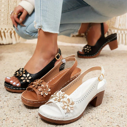 Brown Buckle Ankle Strap Flat Sandals