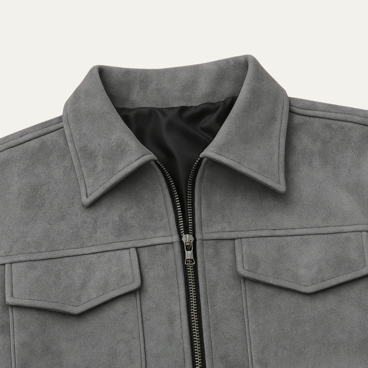 Men's Gray Suede Jacket Minimalist Winter Overshirt