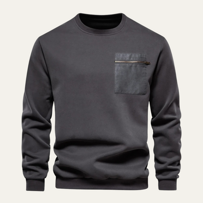 Men's Crew Neck Sweater Chest Pocket