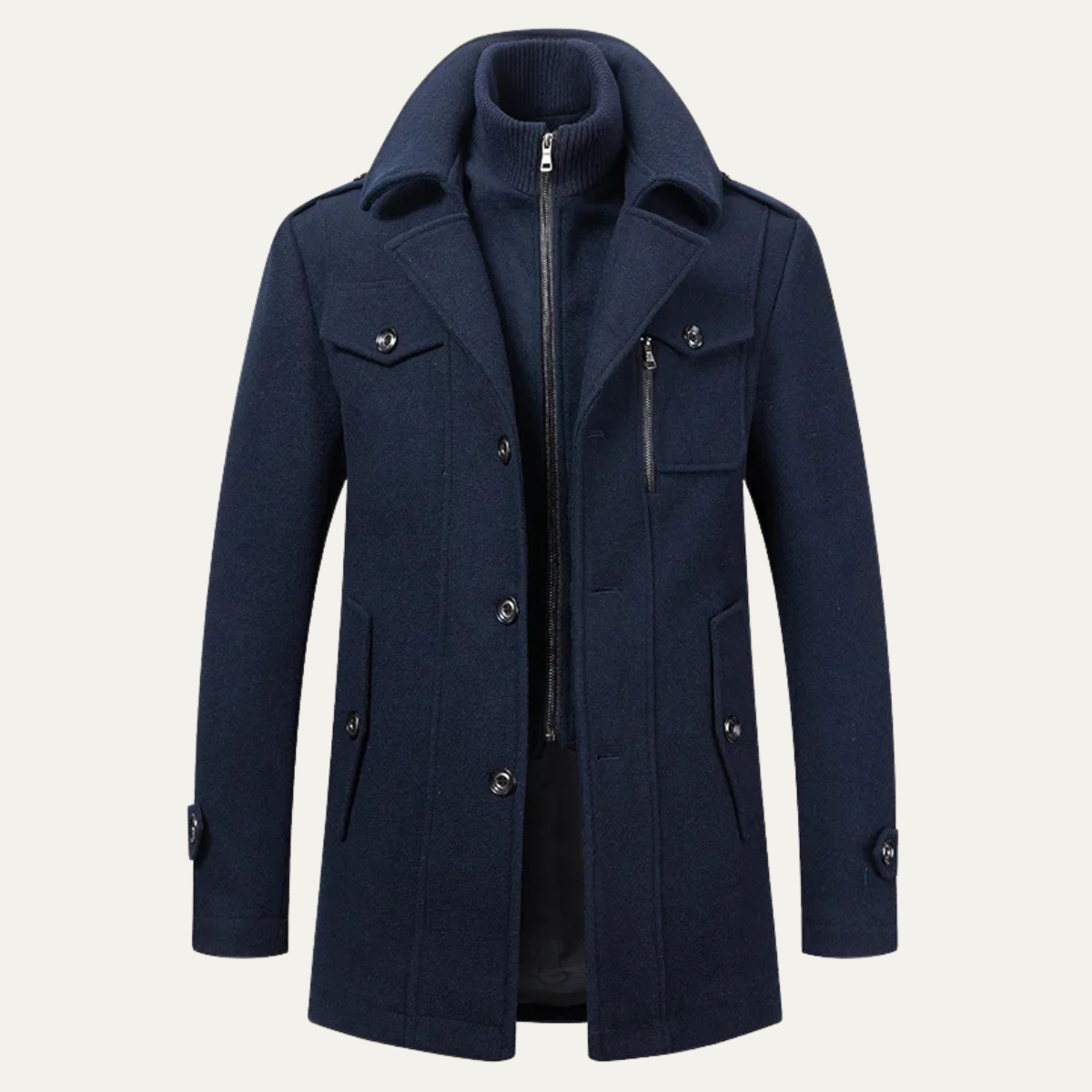 Kensington Men's Wool Trench Coat Double Collar - VibreMode