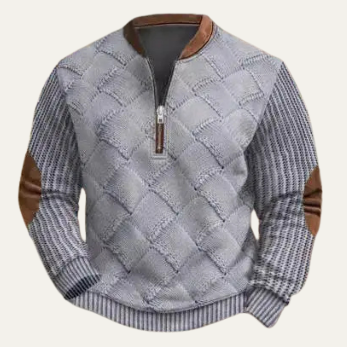 Men's Patterned Half Zip Sweater Wool Elbow Patches
