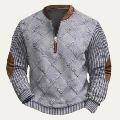 Men's Patterned Half Zip Sweater Wool Elbow Patches