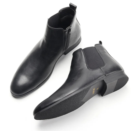 Men's Chelsea Leather Ankle Boots Elastic Sides Brown