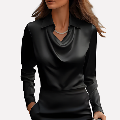 Women Satin Blouse Draped Collar