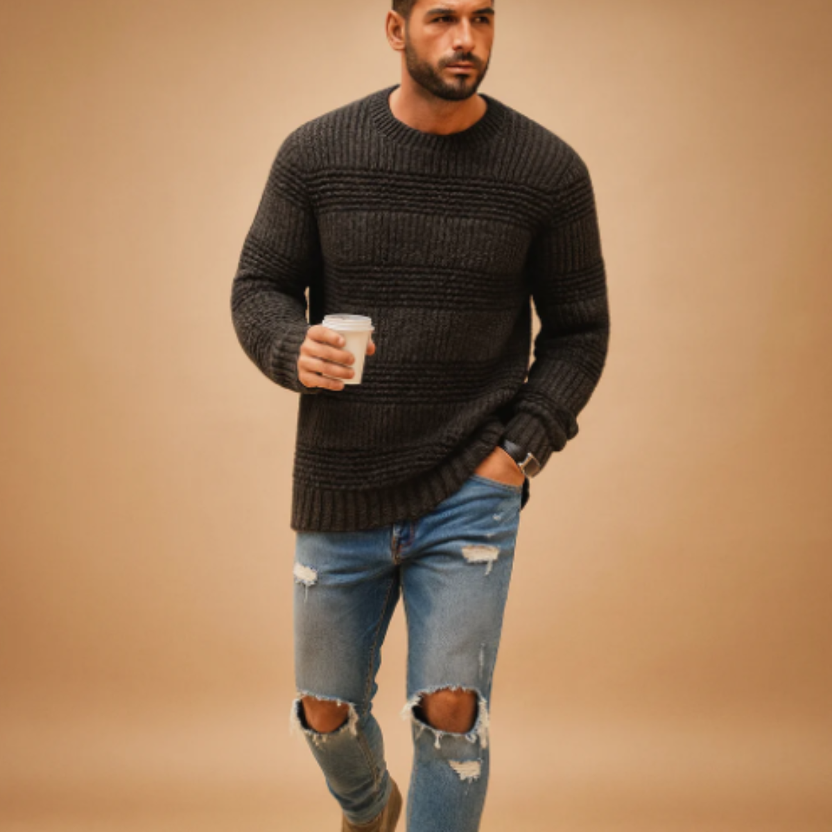 Men's Knitted Fair Isle Sweater Nordic Winter Pattern