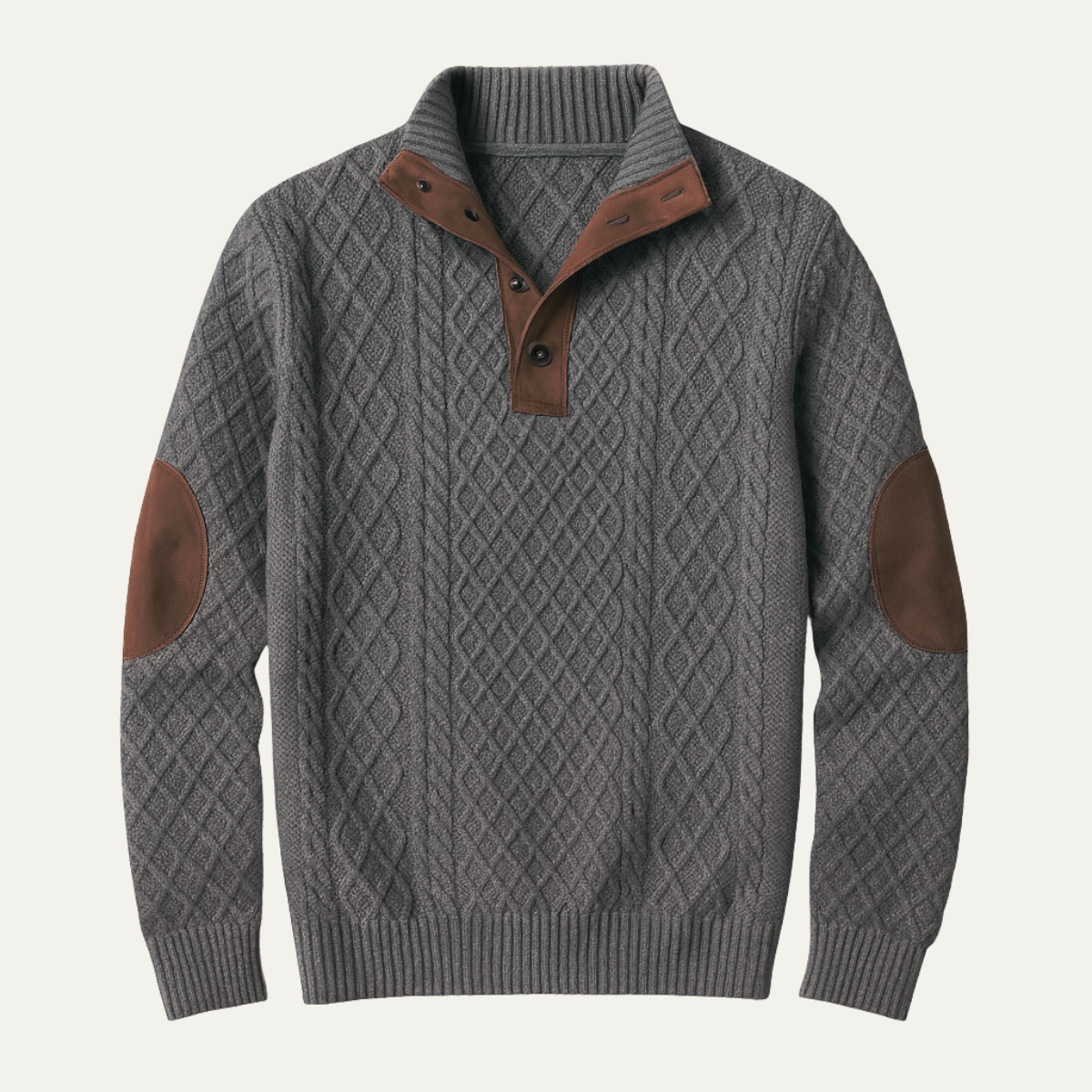 Men's Patterned Fleece Sweater Suede Elbow Patches - VibreMode