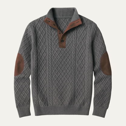 Men's Patterned Fleece Sweater Suede Elbow Patches - VibreMode