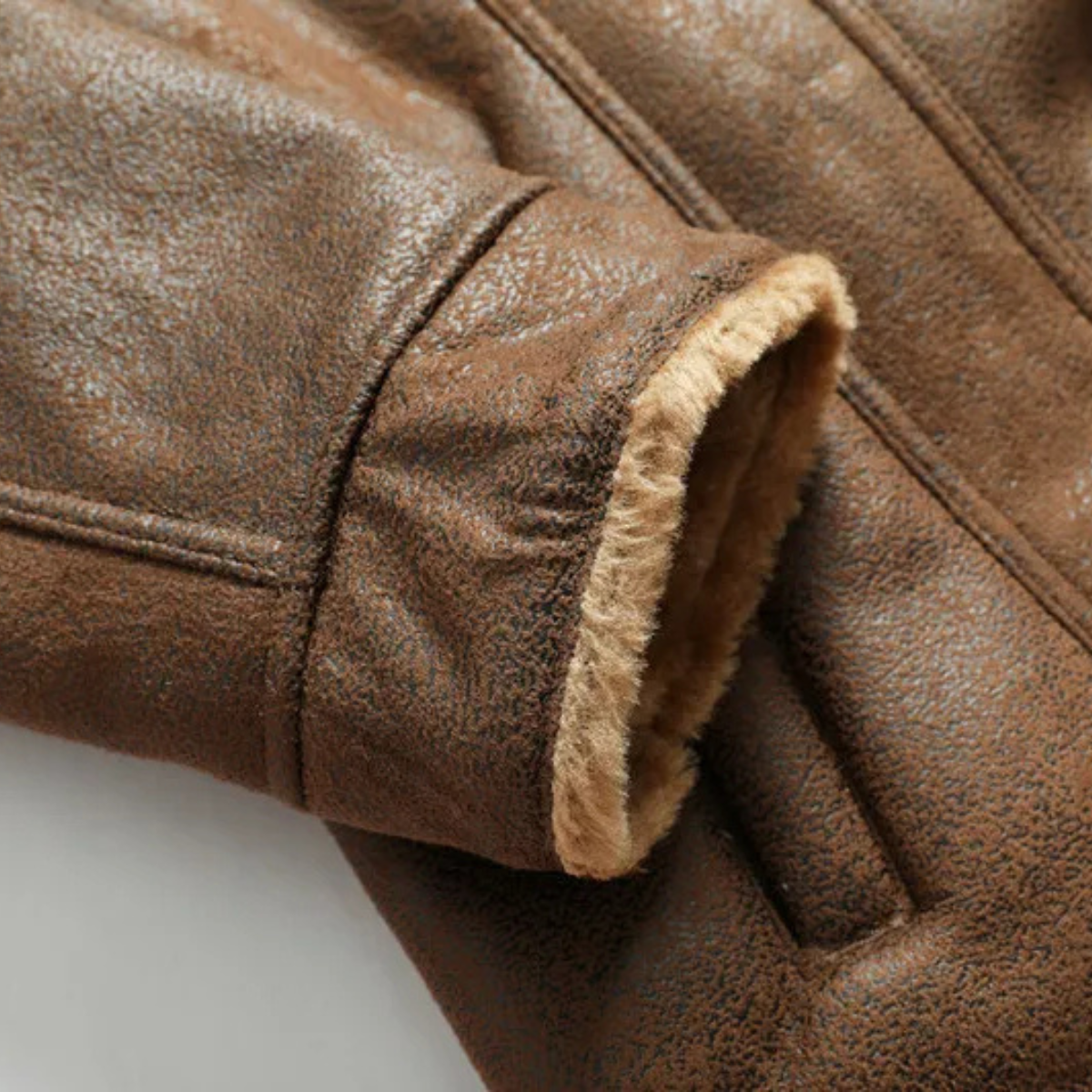 Men's Leather Sherpa Jacket Warm Casual