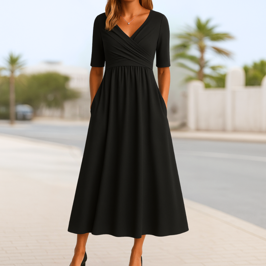 Women's Red V-Neck Midi Evening Dress