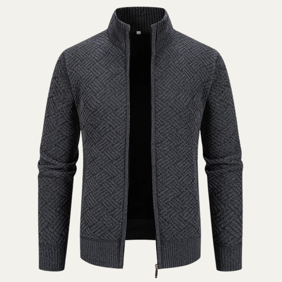 Volterra Men's Knit Jacket Diamond Pattern Stand Collar