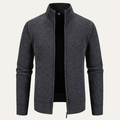 Volterra Men's Knit Jacket Diamond Pattern Stand Collar