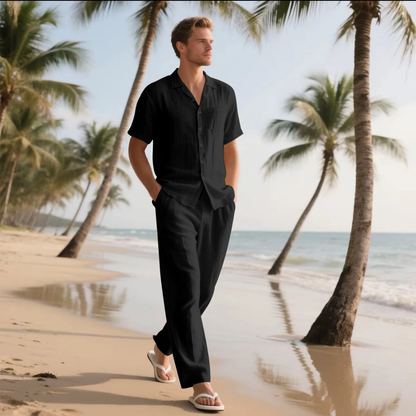 Men's Lightweight Casual Shirt And Pants Set