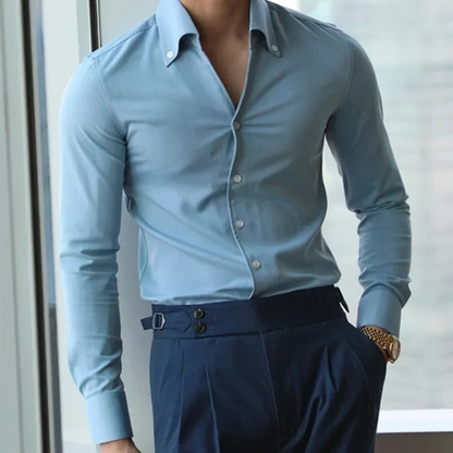 Men's Light Blue Button Up Shirt Italian Collar Cotton