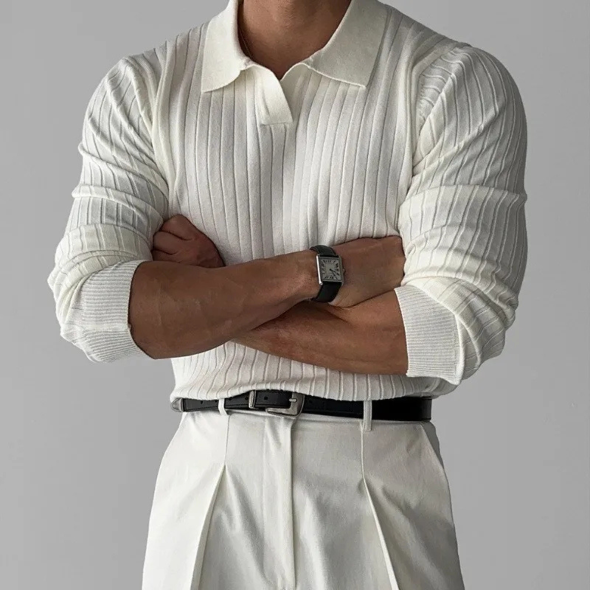 Men's V Neck Jacquard Knit Polo Shirt