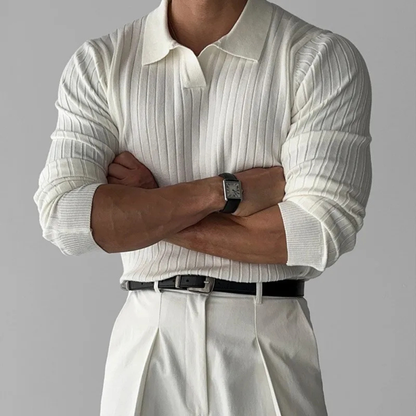Men's V Neck Jacquard Knit Polo Shirt
