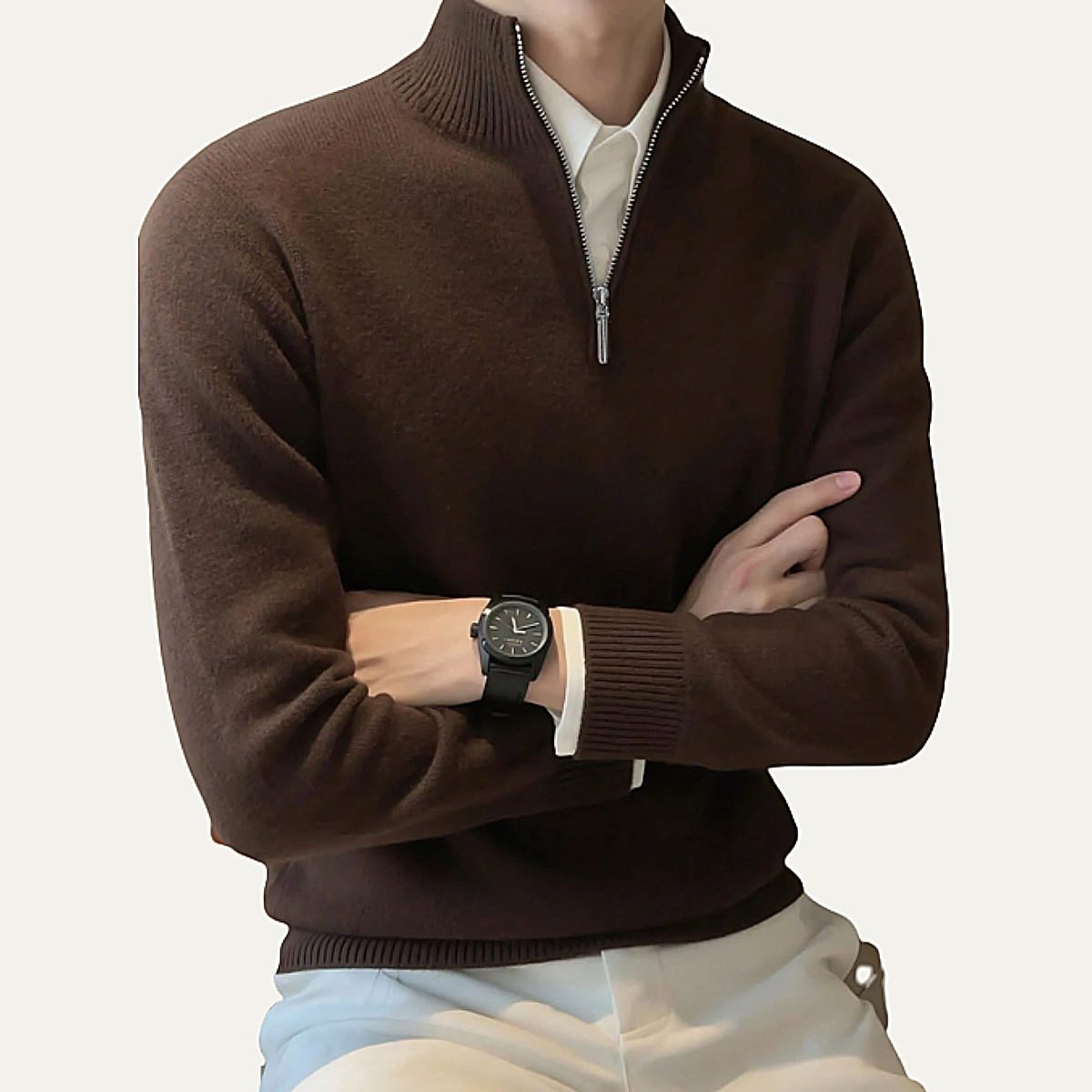 Men's Mock Neck Half Zip Knit Sweater