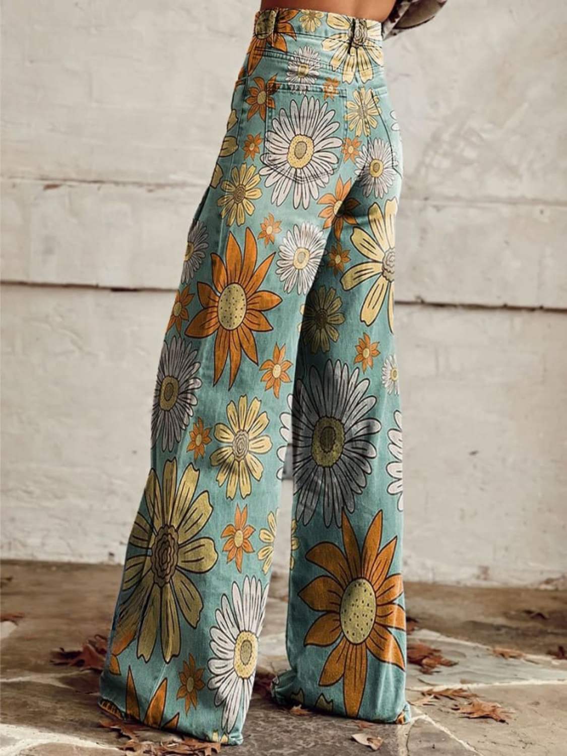 Loose Fit Womens Jeans with Bright Floral Pattern