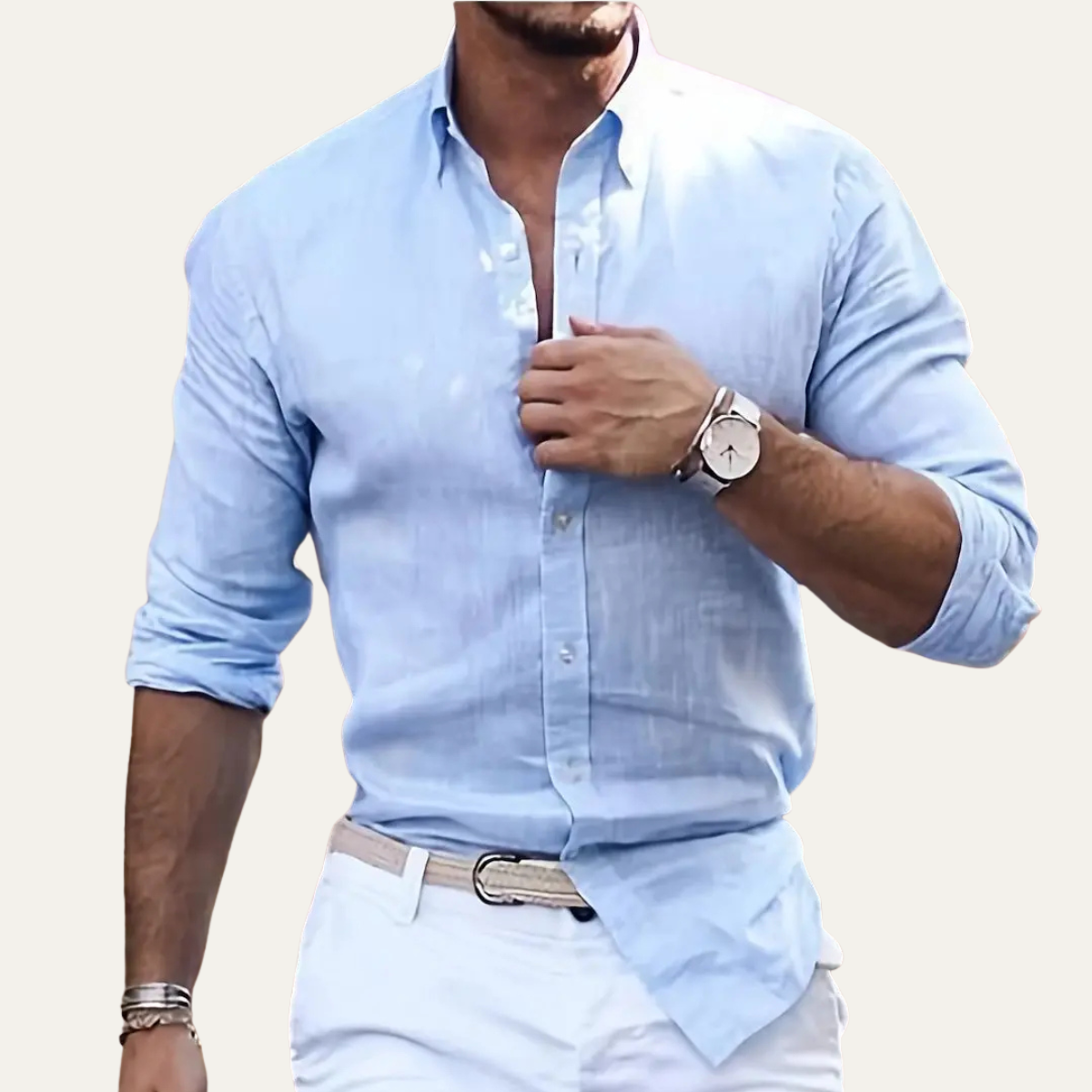 Cala Luna Men's Cotton Linen Button Up Beach Shirt