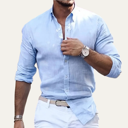 Cala Luna Men's Cotton Linen Button Up Beach Shirt