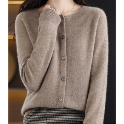 Women's Soft Knit Cardigan Round Neck Button Closure