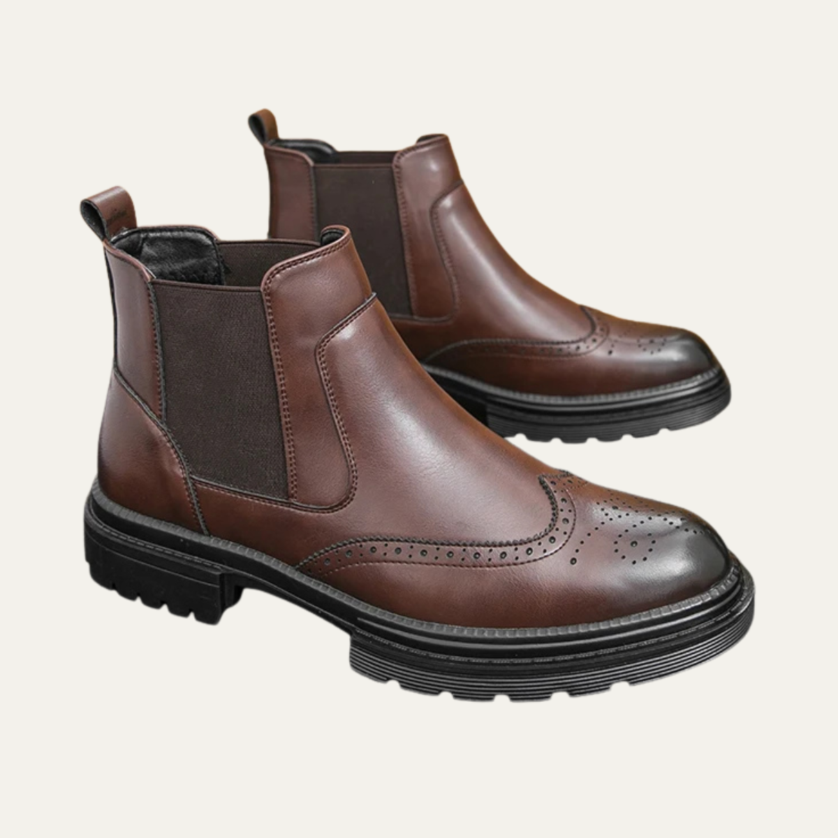 Men's Leather Chelsea Boots Anti Slip Sole Brown - VibreMode