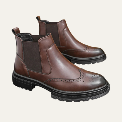 Men's Leather Chelsea Boots Anti Slip Sole Brown - VibreMode