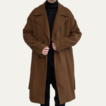 Men's Wool Wrap Coat Camel Brown with Belt