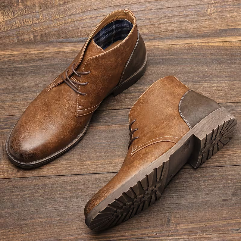 Elder Pine Men's Leather Smart Boots Vintage Style